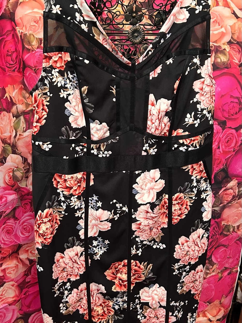 Torrid Black Sheath Dress with Pink Floral Print